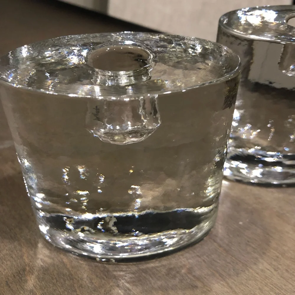 Crate & Barrel Elegant Crystal Clear Ice tapered Candle Holders set of two